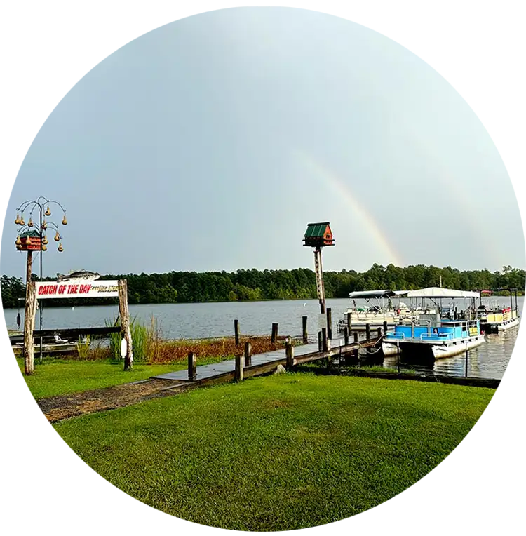 Rental pontoon boats on the pier at Relaxed Retreat at Carolina King.